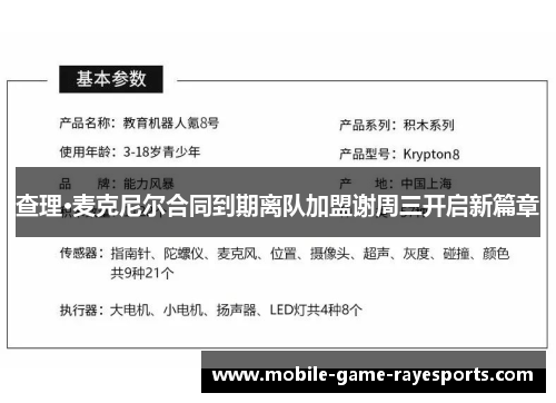 查理·麦克尼尔合同到期离队加盟谢周三开启新篇章